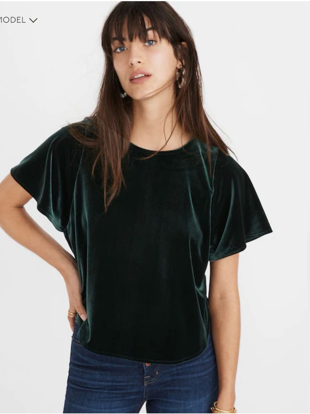 Madewell Velvet Butterfly Top in Dark Green (Smokely Spruce) Small